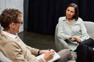 neurodivergent therapy, a woman with ADHD undergoing counselling